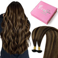 YoungSee Ktip Hair Extensions Balayage K Tip Human Hair Extensions Dark Brown with Medium Brown 14Inch Short 50s/50G