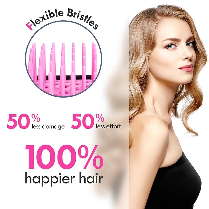 Vented Detangling Hair Brush - 2 Pack Detangler Hairbrush for Effortless Tangle Removal - Ultra-Soft Bristles -For Natural Curly Straight Wet Dry Damaged Hair for Women Men Kids - Black & Blue