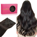 WENNALIFE Clip in Hair Extensions Real Human Hair, 14 Inch 110g 7pcs Remy Hair, Dark Brown Straight Natural Extensiones De Cabello Humano Con Clip Ins