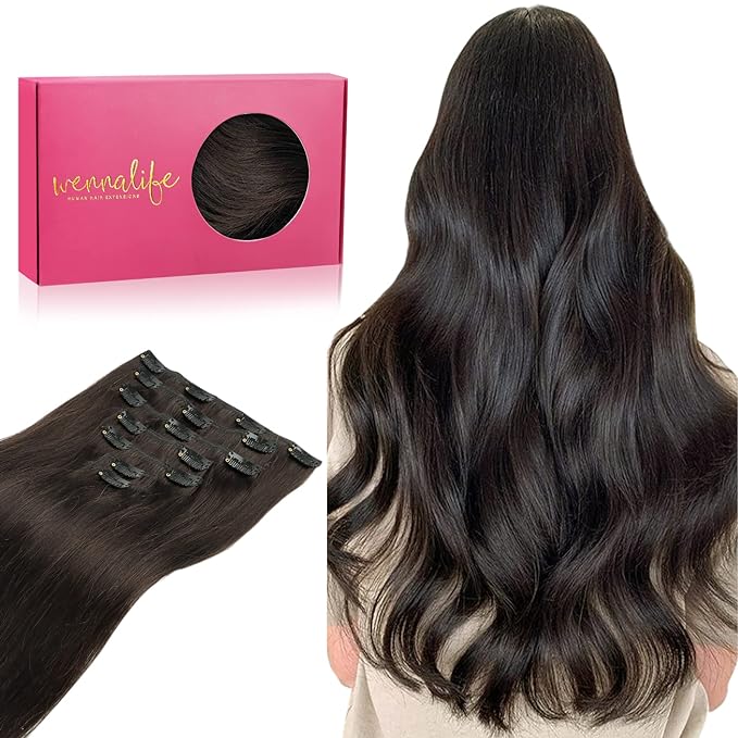 WENNALIFE Clip in Hair Extensions Real Human Hair, 12 Inch 80g 7pcs Remy Hair, Dark Brown Straight Natural Extensiones De Cabello Humano Con Clip Ins