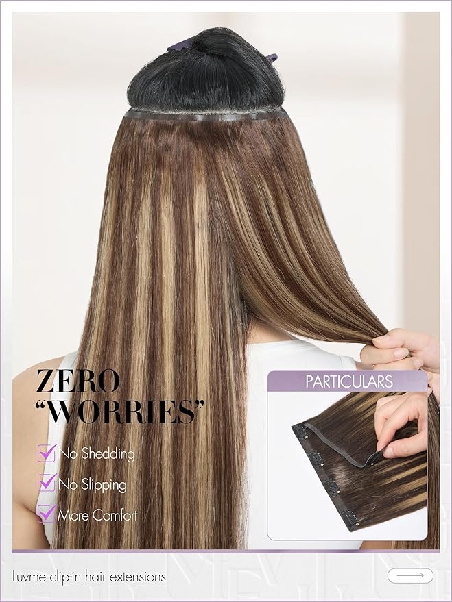 LUVME Clip in Hair Extensions, Straight Seamless 20 Inch 70g 4Pcs Chestnut Brown, 100% Real Remy Human Hair, Soft Natural Full Max Invisible Comfortable Hair Extensions for Women