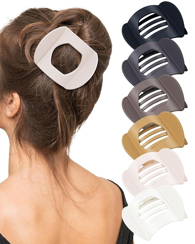 6 Pack Flat Hair Clips for Women, No-Slip Flat Claw Clips,Large Strong Hold Square French Claw Clips for All Hair Textures(Glossy Leopard Print 2)