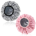 2 Pcs Double Layer Deep Conditioning Cap, Aluminum Foil Hair Heat Cap Reusable Shower Caps Steam Caps for Hair Treatments Home and Salon Use(Pink+Striped)