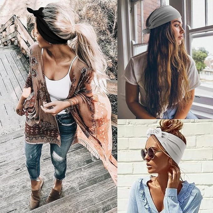 DRESHOW 6 PCS Adjustable Headbands for Women Knotted Headbands Elastic Non-Slip Fashion Hair Bands for Workout Sports Running Yoga