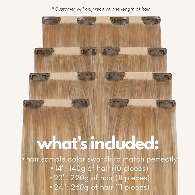 Irresistible Me Real Human Hair Extensions Clip Ins – 100% Human Hair Clip In Extensions for Length & Volume – Invisible Extension – Heat Resistant & Dyeable – Blonde Balayage, 14 Inches