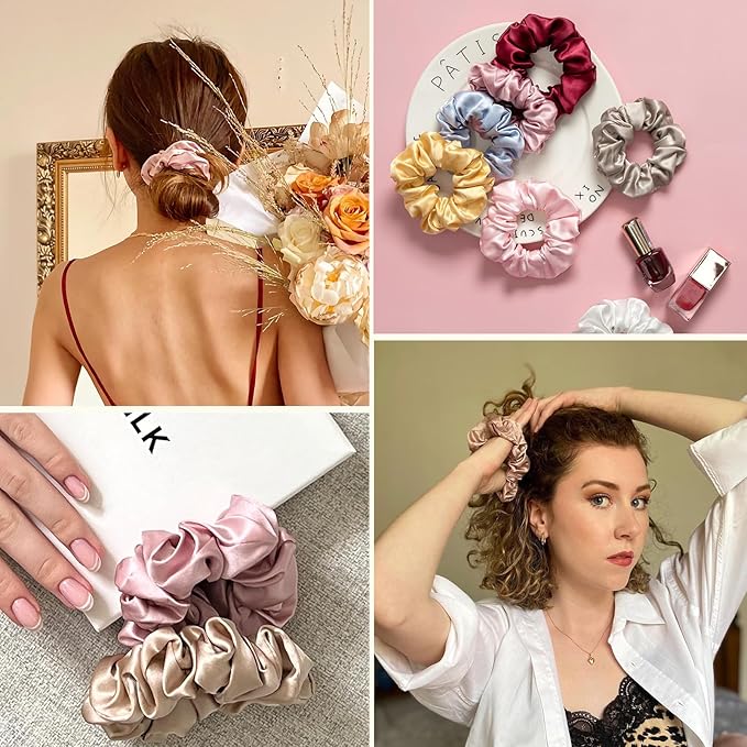 LilySilk Brand 100% Mulberry Silk Hair Scrunchie, Bright Coffee, No Damage, Elastic Silk Ponytail Holder, 1 Count, Suitable for All Hair Styles and Lengths