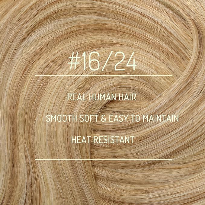 RUNATURE Blonde Human Hair Clip in Extensions, Long Clip in Hair Extensions Real Human Hair, Remy Hair Extensions Clip ins, Add Hair Length, 20 Inch 120g 7pcs #16P24 Golden Blonde