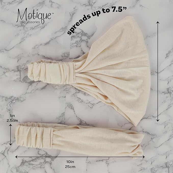 Motique Accessories Wide Cotton Head Band Solid Boho Yoga Style Soft Hairband (Cream)