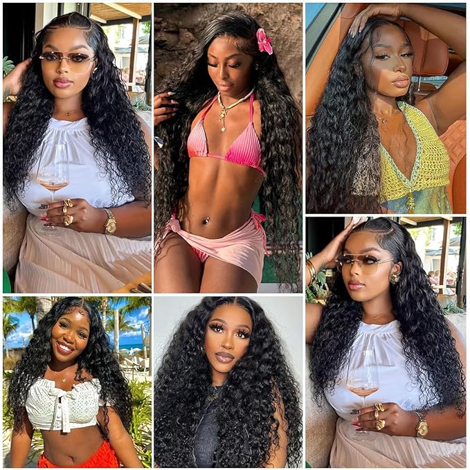 Aomllute Deep Wave Lace Front Wigs Human Hair Wigs for Women 200 Density 13x4 HD Deep Curly Lace Front Wig Human Hair Glueless Lace Front Wig Human Hair Pre Plucked 24 Inch