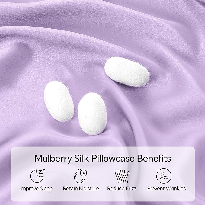 INFIIXSO Silk Pillow Cases 2 Pack Standard Size, Ultra Smooth & Soft Mulberry Silk Pillow Case for Hair and Skin, Breathable Cooling Silk Pillowcase with Hidden Zipper (Lavender, 20x26 Inches)