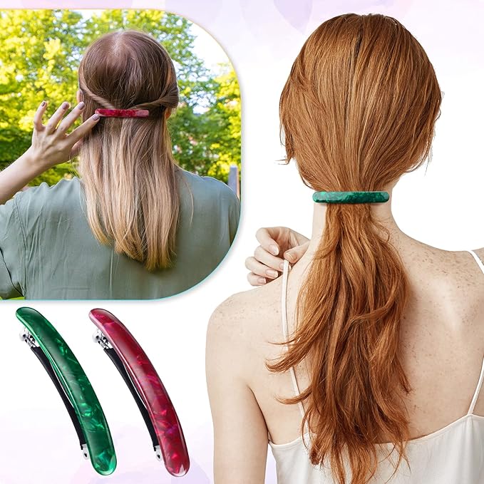 12 Pieces Hair Barrettes for Women Tortoise Shell Acetate French Skinny Clip Automatic Ponytail Barrettes for Women Fine Thin Hair Accessories(Stylish Color)