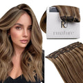 RUNATURE Human Hair Clip in Extensions, Well-Blended Remy Hair Extensions Clip Ins for Women, Add Hair Volume, 14 Inch 50g 3pcs #3P12 Walnut Brown Highlight