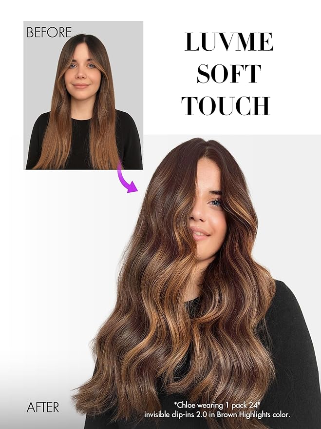 LUVME Invisible Clip in Hair Extensions Real Human Hair, 22 inch 110g 6Pcs, Brown Highlights Human Hair Extensions Clip ins for Women, Natural Seamless Straight Human Hair