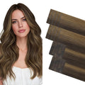GOO GOO Invisi Edge Tape in Hair Extensions Human Hair, 2C/4E/6C Brown Sugar Swirl Highlights 10pcs injected with 10pcs classical tape ins, 16inch 50g, Virgin Remy Hair, Natural Look