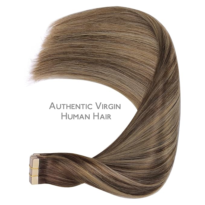 WENNALIFE Tape in Hair Extensions, 20pcs 24 Inch 50g Balayage Chocolate Brown to Honey Blonde Remy Human Hair, Coloured Tape Extensions