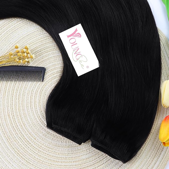 YoungSee 130G Black Wire Hair Extensions for Women Jet Black Hair Extensions Wire One Piece Hair Extension Real Human Hair Remy Hair 20Inch