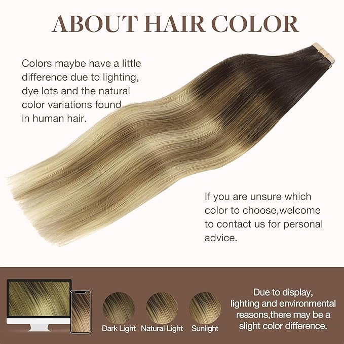 GOO GOO Tape in Hair Extensions Human Hair, 2/6/18 Balayage Brown to Dirty Blonde, 26inch 120g 40pcs, Skin Weft Seamless Invisible, Silky Straight with Thick Ends, Remy Human Hair