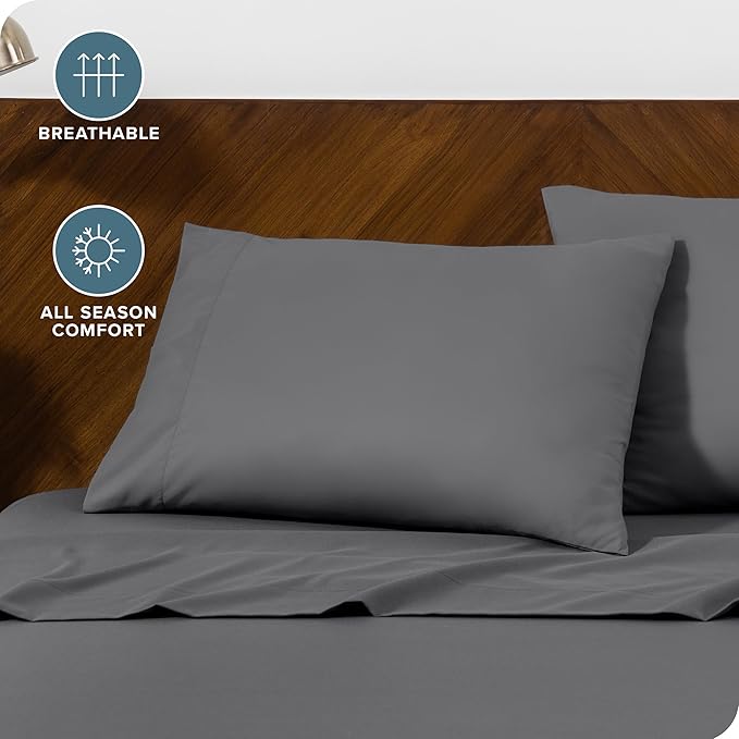 Bare Home Microfiber Pillow Cases - Queen Size Set of 2 - Cooling Pillowcases - Double Brushed - Easy Care - Envelope Closure (Queen Pillowcase Set of 2, Grey)