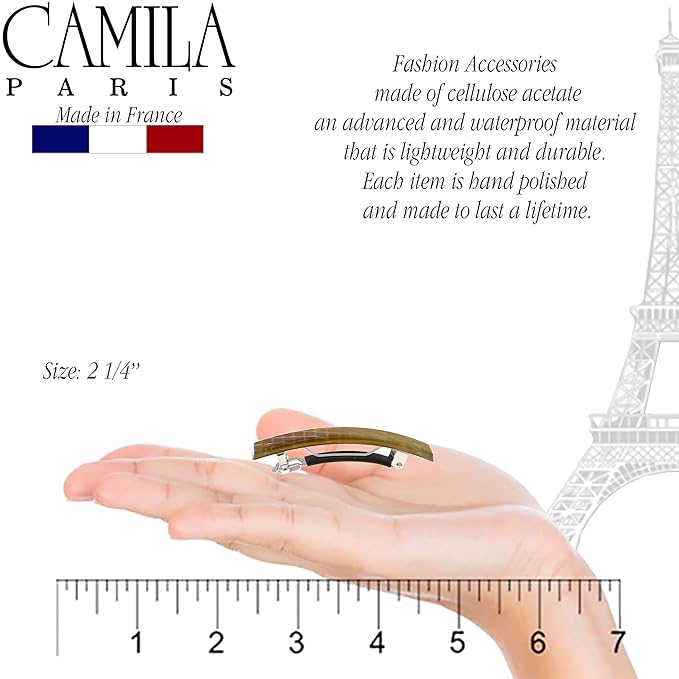 Camila Paris CP2939 French Hair Barrette Clip for Girls, Set of 2 Rubberized Metal Clasp Strong Hold Grip Hair Clips for Women, No Slip and Durable Styling Girls Hair Accessories, Made in France