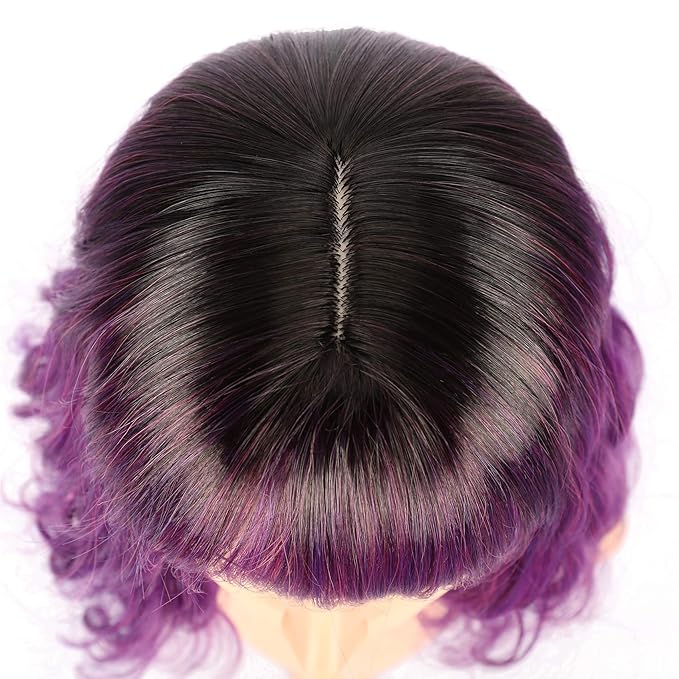 FAELBATY Purple Wig With Bangs Short Bob Synthetic Cosplay Wig for women Costume Wigs (12" Ombre Dark Purple Color)