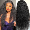 34 Inch Deep Wave Lace Front Wigs Human Hair 250% Density 13x6 HD Transparent Lace Frontal Wigs Human Hair Curly Wigs for Women Pre Plucked with Baby Hair Natural Color