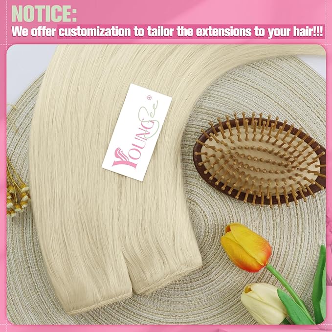 YoungSee 130G Human Hair Wire Extensions Blonde Hidden Wire Hair Extensions Platinum Blonde Invisible Fish Line Hair Extensions Real Human Hair 20 Inch