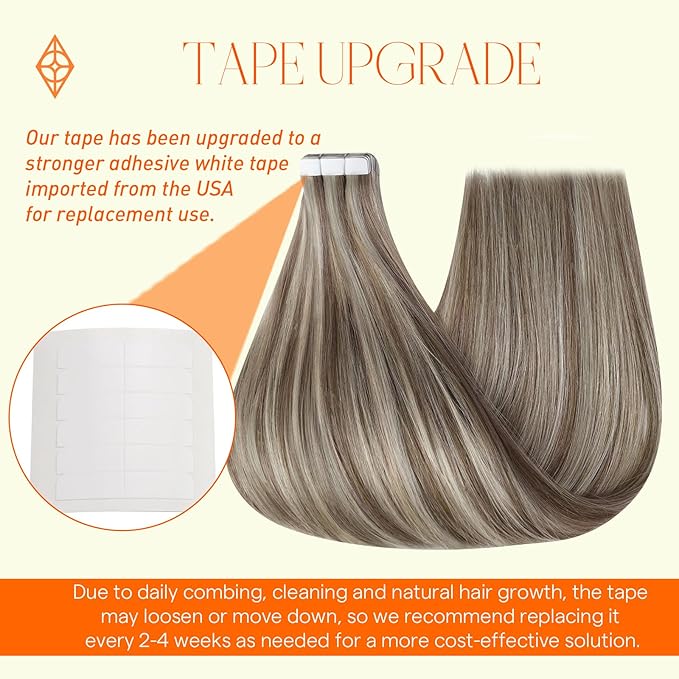 Full Shine Tape in Real Human Hair Extensions Color 8 Light Brown Highlight with 60 Blonde Tape in Extensions 30 Gram Remy Tape in Hair Extensions 20 Pcs 12 Inch Invisible Straight Soft for Wedding
