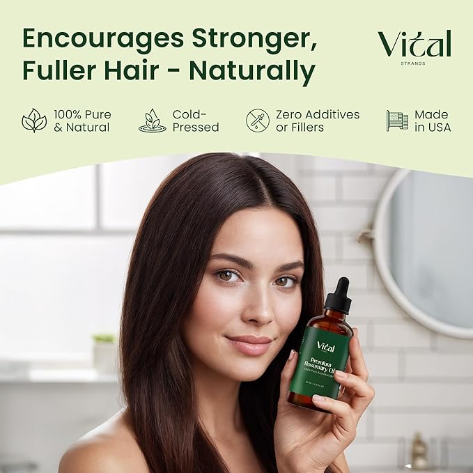 100% Pure Rosemary Oil for Hair Growth & Thicker Hair – Cold Pressed Natural Essential Oil for Women & Men, Nourishes Scalp, Strengthens Roots, Promotes Regrowth & Reduces Thinning