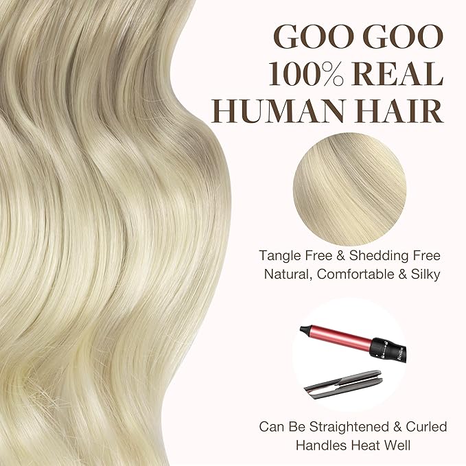 GOO GOO Tape in Hair Extensions Human Hair, 17/22/60 Ash Blonde to Golden Blonde and Platinum Blonde, 12inch 80g 40pcs, Skin Weft Seamless Invisible, Silky Straight with Thick Ends, Remy Human Hair