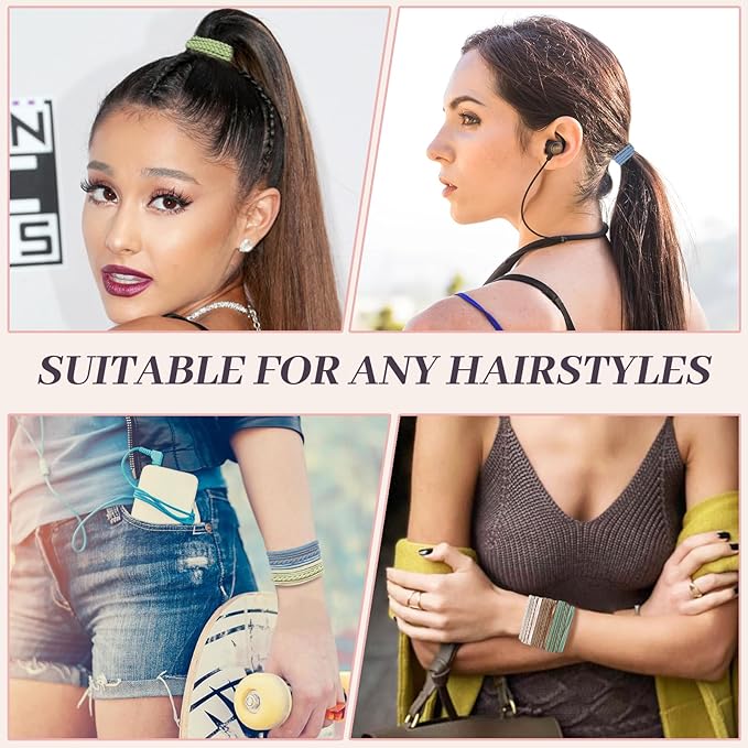 JIIRS 20PCS Boho Hair Ties,Elastic Bracelets,Elastic Hair Ties, Hair Bands For Ponytails,Ponytail Holder for Thick or Thin Hair,Boho Hair Bracelets No-Damage For Daily Life, Sport, Working(Set7)