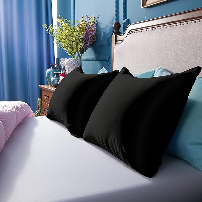 NTBAY Zippered Satin Pillow Cases for Hair and Skin, Luxury King Hidden Zipper Pillowcases Set of 2, 20x36 Inches, Black