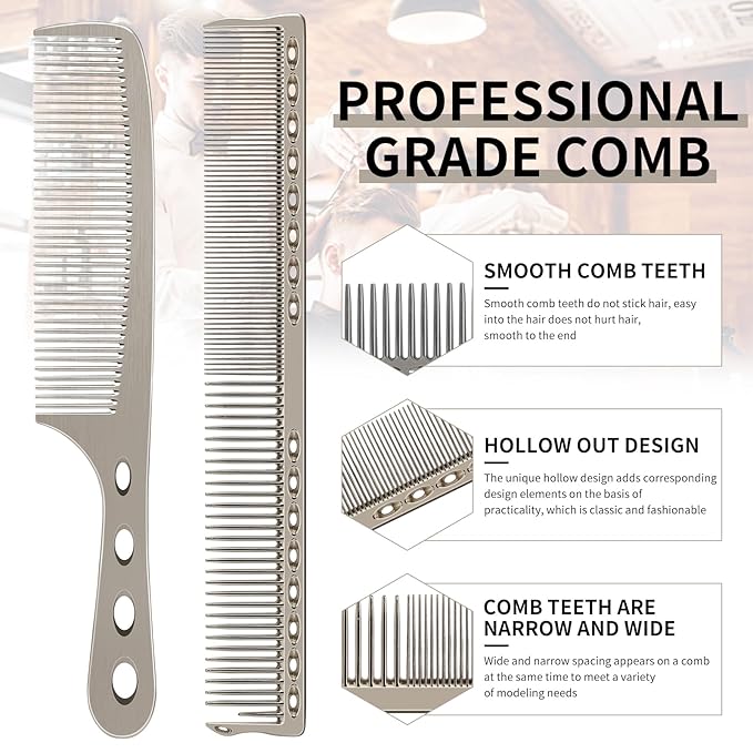 Hair Styling Comb,2PCS Metal Combs For Hair Women,Space Aluminum Stainless Steel Anti-static Sparse Haircut Comb Beauty Tool (Silvery)