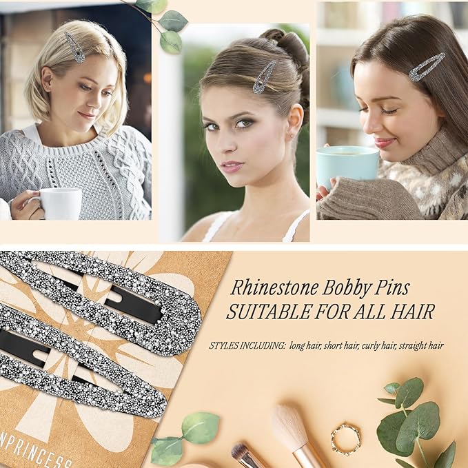 2PCS Rhinestone Hair Clips,Snap Hair Accessories,Decorative Hair Clips,Rhinestone Barrettes For Women Girls(SET19)