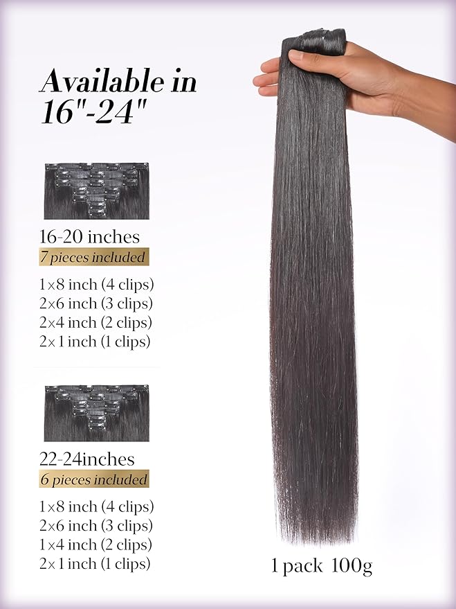 LUVME 0.59mm Zero Trace Invisible Clip in Hair Extensions, Silky Straight 6 Pcs 100g 22 Inch, 100% Real Human Hair Clip Ins, Zero Trace Wide Wefts and Lightweight Silky Volume for Office & Date Night