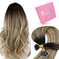 YoungSee Nano Hair Extensions Real Human Hair Balayage Darkest Brown with Blonde Invisible Nano Beads Hair Extensions for Women Nano Extension Remy Hair Ombre Cold Fusion 16inch 50g/50s