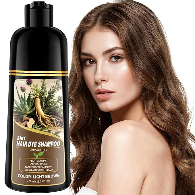 Light Brown Hair Dye Shampoo, 100% Gray Coverage Color Shampoo for Women Men, Natural Herbal Ingredients Semi-Permanent Hair Dye