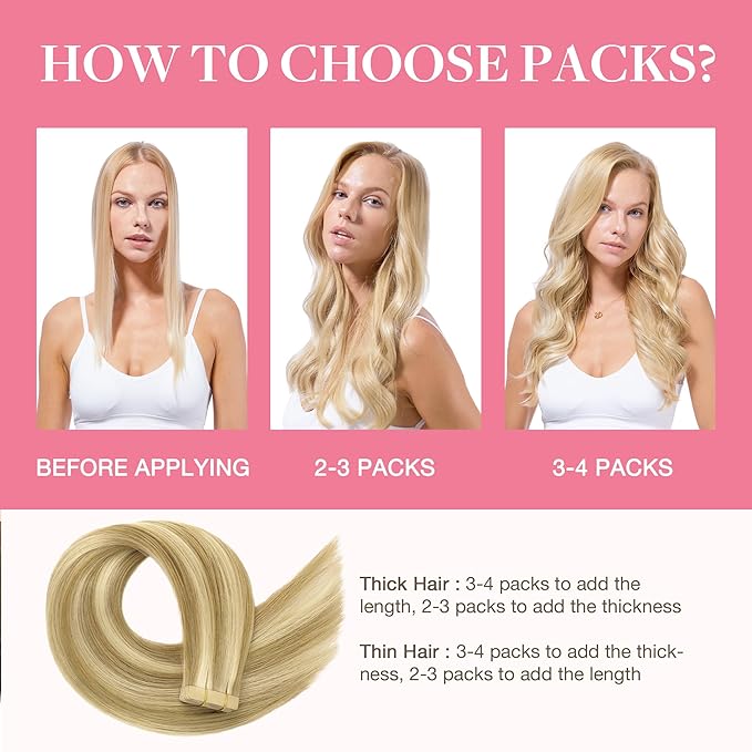 GOO GOO Tape in Hair Extensions Human Hair, 16/22 Light Blonde Highlighted Golden Blonde, 26inch 120g 40pcs, Skin Weft Seamless Invisible, Silky Straight with Thick Ends, Remy Human Hair