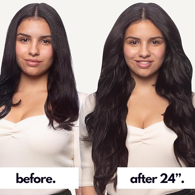 Irresistible Me Real Human Hair Extensions Clip Ins – 100% Human Hair Clip In Extensions for Length & Volume – Invisible Clip-In Extension – Heat Resistant & Dyeable – Natural Black, 24 Inches
