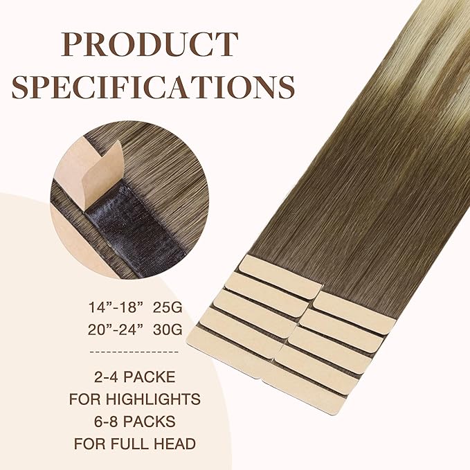 GOO GOO Tape in Hair Extensions Human Hair, 9/60 Balayage Ash Brown to Platinum Blonde, 22inch 30g 10pcs, Skin Weft Seamless Invisible, Silky Straight with Thick Ends, Remy Human Hair
