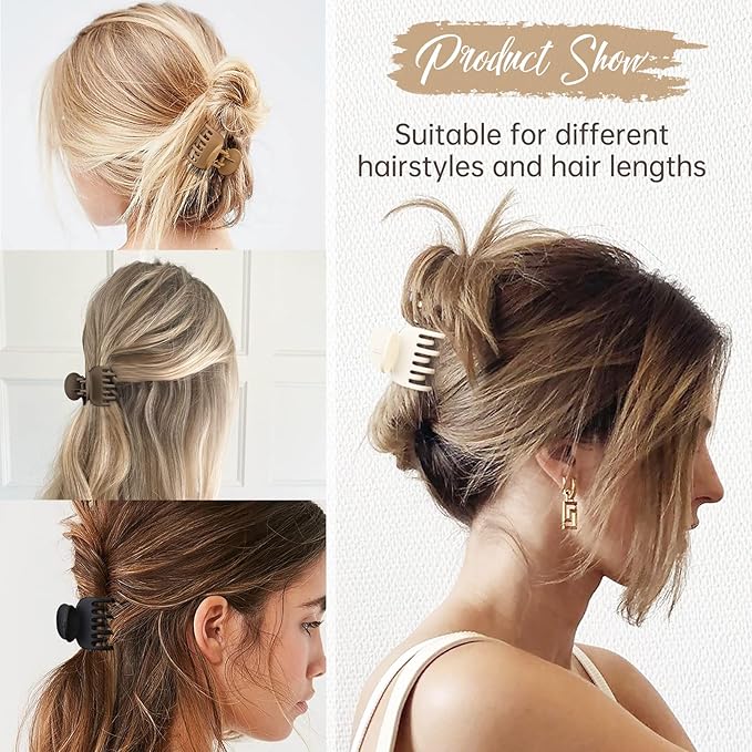 DEEKA Hair Clips Small Claw Clips 8 Pack Double Row Teeth Clips for Thin Hair 1.6" Matte Hair Accessories for Women and Girls