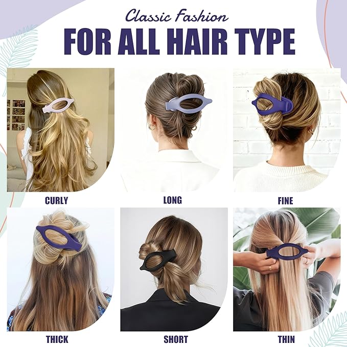 Flat Hair Clips for Women - 6 PCS French Flat Claw Clips Medium Hair Clips for Girls Large Hair Claw Clips for Thick or Thin Hair Strong Hold No Slip Hair Accessories for women (Purple)