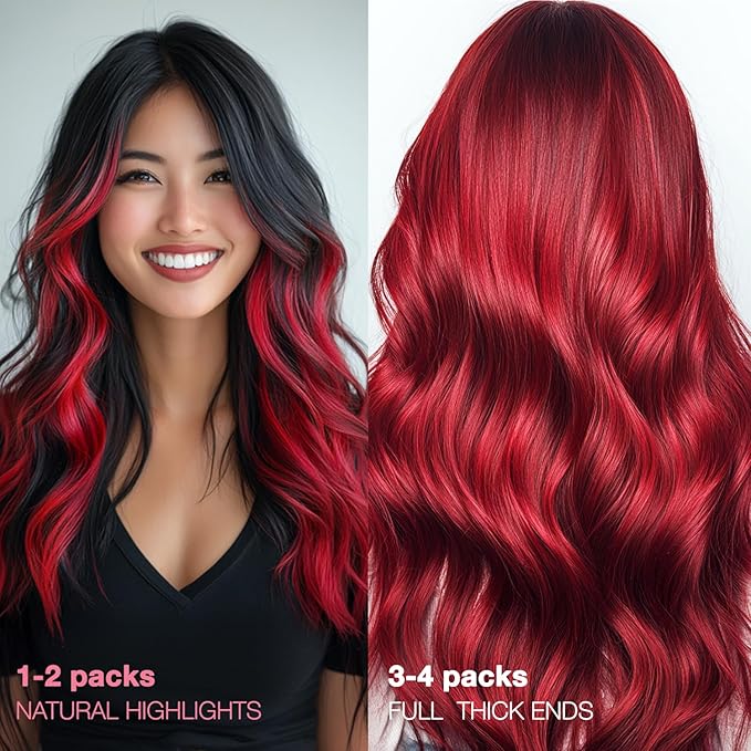 GOO GOO Tape in Hair Extensions Human Hair, Red, 18inch 25g 10pcs, Colored Tape ins Human Hair Extensions, Silky&Soft Invisible Tape Ins, Hair Highlighted for Party