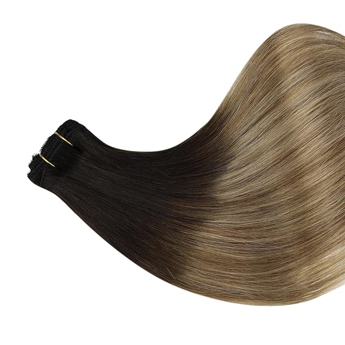 Full Shine Clip in Hair Extensions Human Hair Black Roots Hair Clip in Extensions Balayage Remy Hair Ombre Brown with Honey Blonde Straight Clip ins Ease of Use 3 PCS 60 G