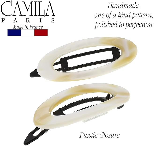Camila Paris CP1994/2 French Hair Barrette Clip for Women, Handmade, Side Slide-in Metal-Free Closure Strong Hold Grip Hair Clips for Girls, No Slip Durable Styling Hair Accessories, Made in France