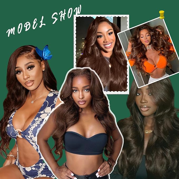 32 Inch Chocolate Brown Body Wave Wig Brown Wig Human Hair 13x6 HD Lace Front Wigs Body Wave Human Hair Wig Dark Brown Wig Pre Plucked Natural M Hairline For Women