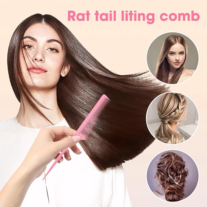 Rat Tail Comb 2Pcs Rat Combs for Women, Fine Tooth Parting Tip Carbon Fiber Root Teasing Anti Static Hair Comb, for Styling （Black,Pink ）