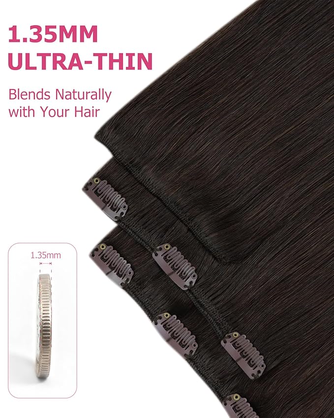 YoungSee Dark Brown Hair Extensions Clip ins 24 Inch Clip in Hair Extensions Human Hair Brown Clip in Hair Extensions Real Human Hair Long Straight Hair 120G 7Pcs
