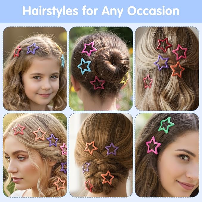 Y2K Hair Clips and Barrettes Set, 80PCS 1.18" Multicolor Sparkling Star Hair Clip Cute Non-slip Metal Snap Stars Hairclips Accessories for Girls Women