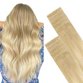 GOO GOO Invisi Edge Tape in Hair Extensions Human Hair, 18AT60A Pearl Ash Blonde Highlights, 10pcs 24inch 30g, Virgin Remy Hair, Seamless Injected Tape, Natural Look