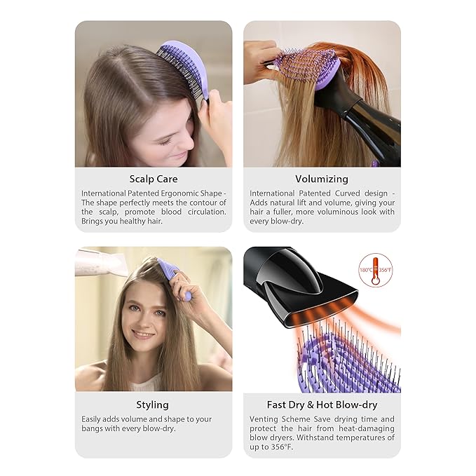 NuWay 4HAIR DoubleC U.S. Patented Double Curved Detangling Brush is Hair Dryer Safe (Iron Black)